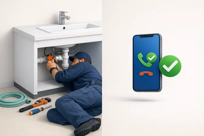 Handwerker bei der Arbeit während Smartphone automatisch Anrufe annimmt